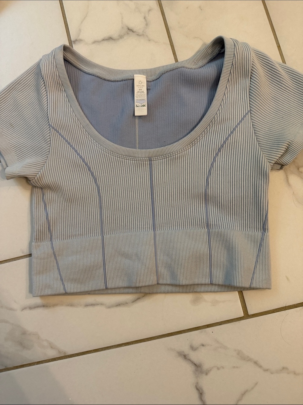 Offline by aerie Ribbed Scoop-Neck Crop Top in Light Blue